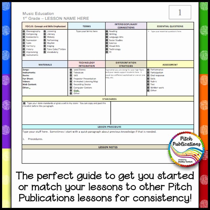 Free Lesson Plan Template Elementary New Elementary Music Lesson Plan Templates Free