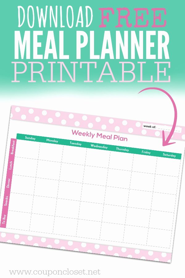 Free Meal Planner Template Download New Free Meal Planning Chart Printable Coupon Closet