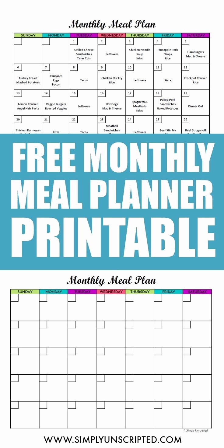 Free Menu Plan Template Beautiful Free Monthly Meal Planner Printable Calendar Template for
