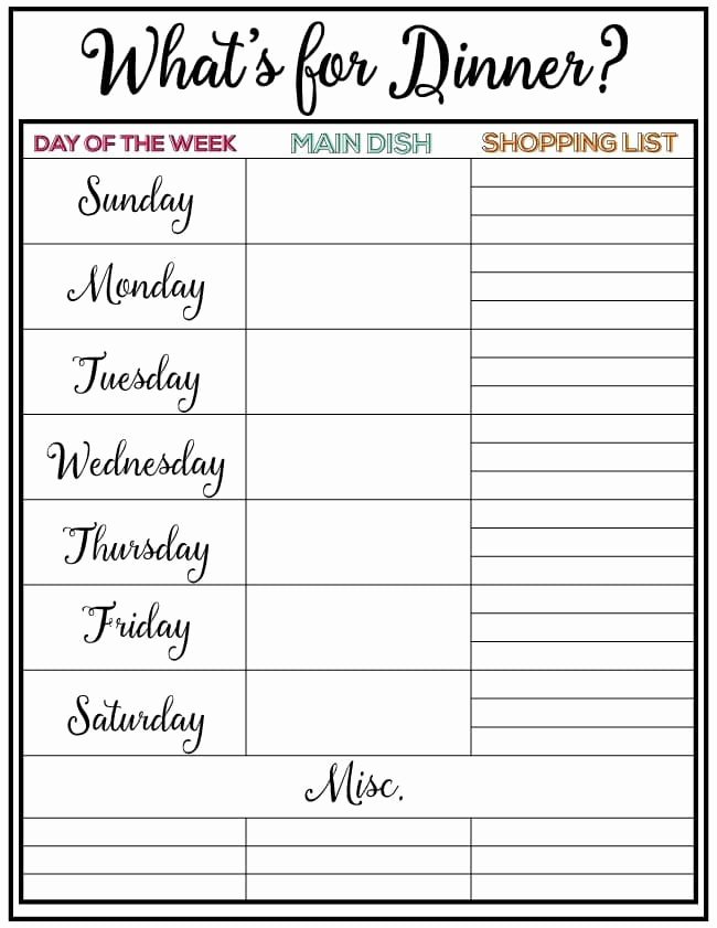 Free Menu Plan Template Beautiful Weekly Menu Plan 34