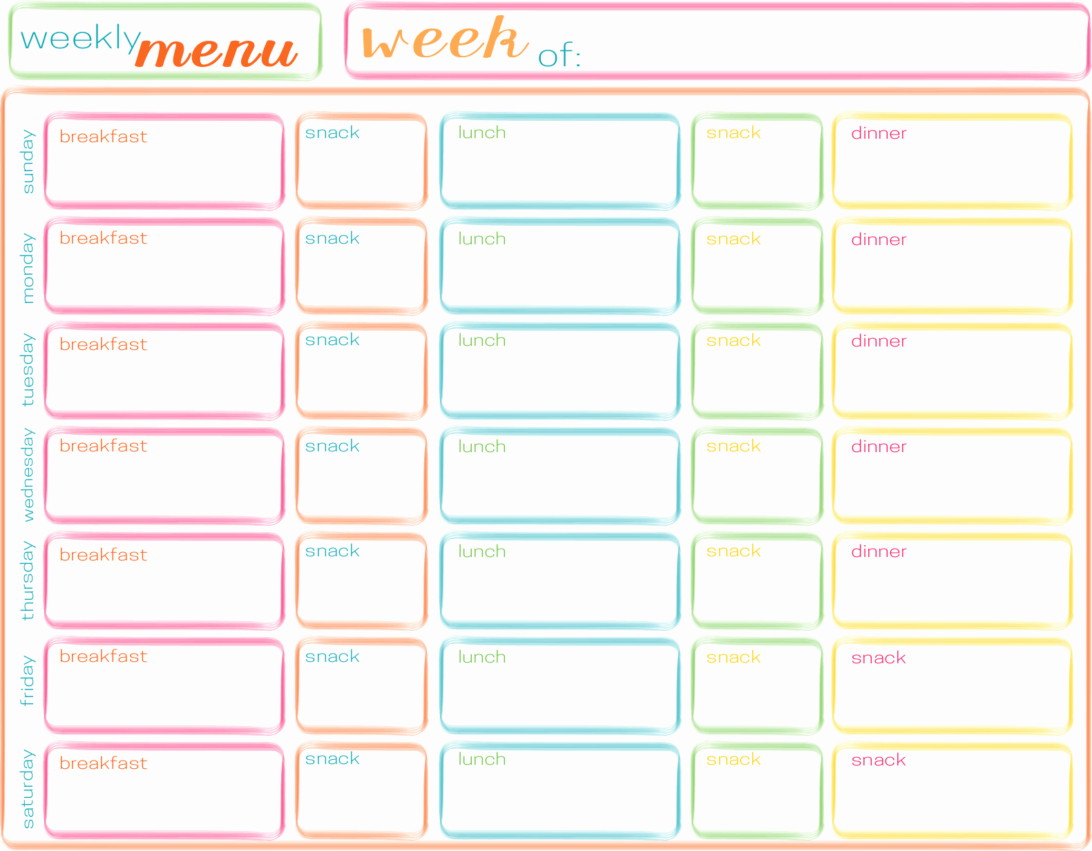 Free Menu Plan Template Fresh Meals for the Week Planning Ahead