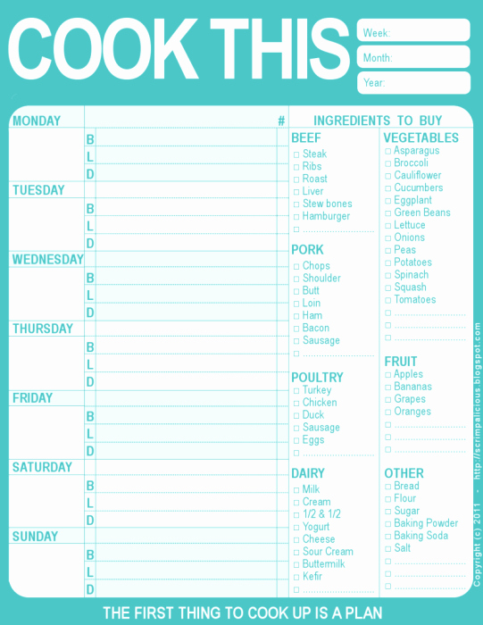 Free Menu Plan Template Inspirational 20 Free Menu Planner Printables