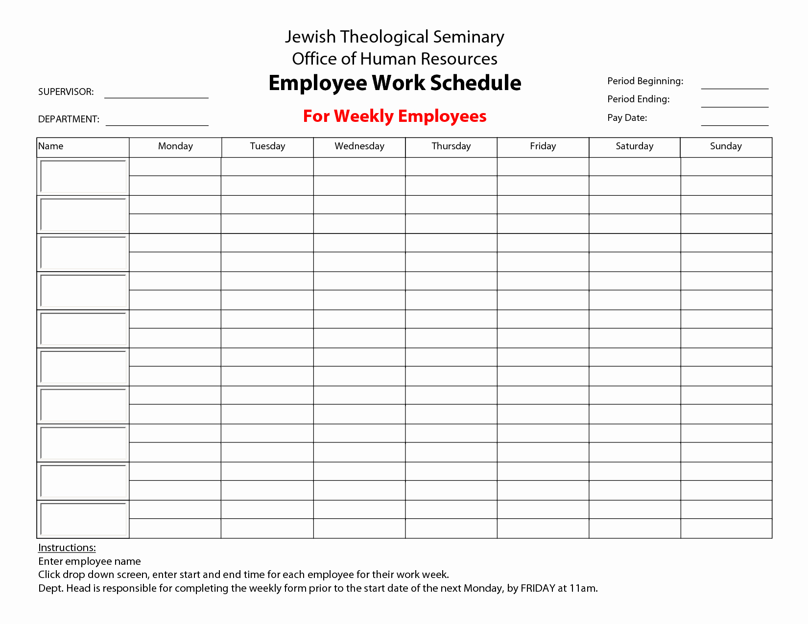 Free Monthly Work Schedule Template Unique 20 Hour Work Week Template