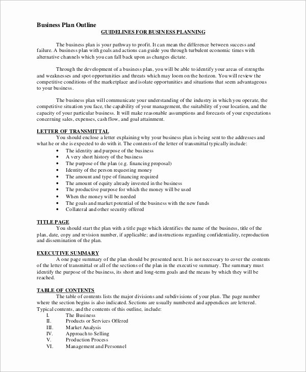 Free Printable Business Plan Template Fresh Sample Business Plan Outline 21 Examples In Word Pdf