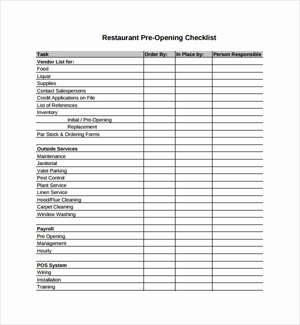 Free Restaurant Schedule Template Awesome Sample Restaurant Checklist Template 25 Free Documents