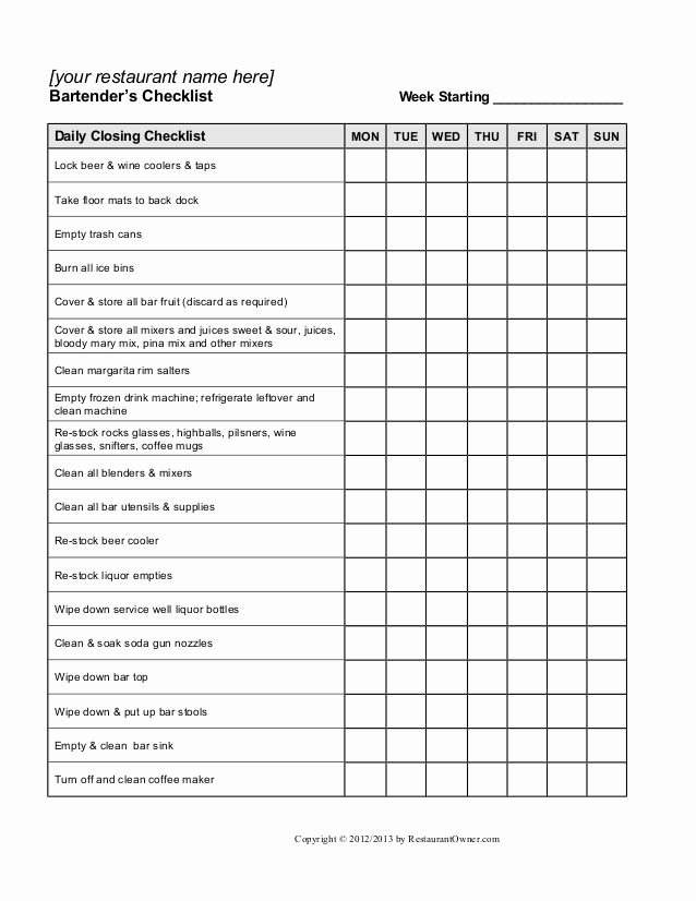 Free Restaurant Schedule Template New Restaurant Manager Opening and Closing Checklist