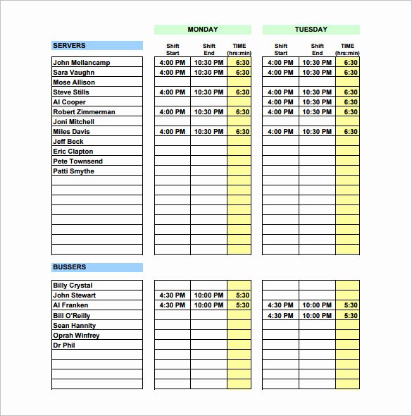 Free Restaurant Schedule Template Unique Restaurant Schedule Template 11 Free Sample Example