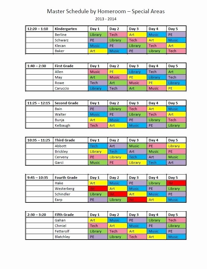 Free School Master Schedule Template Beautiful Elementary School Master Schedule Template