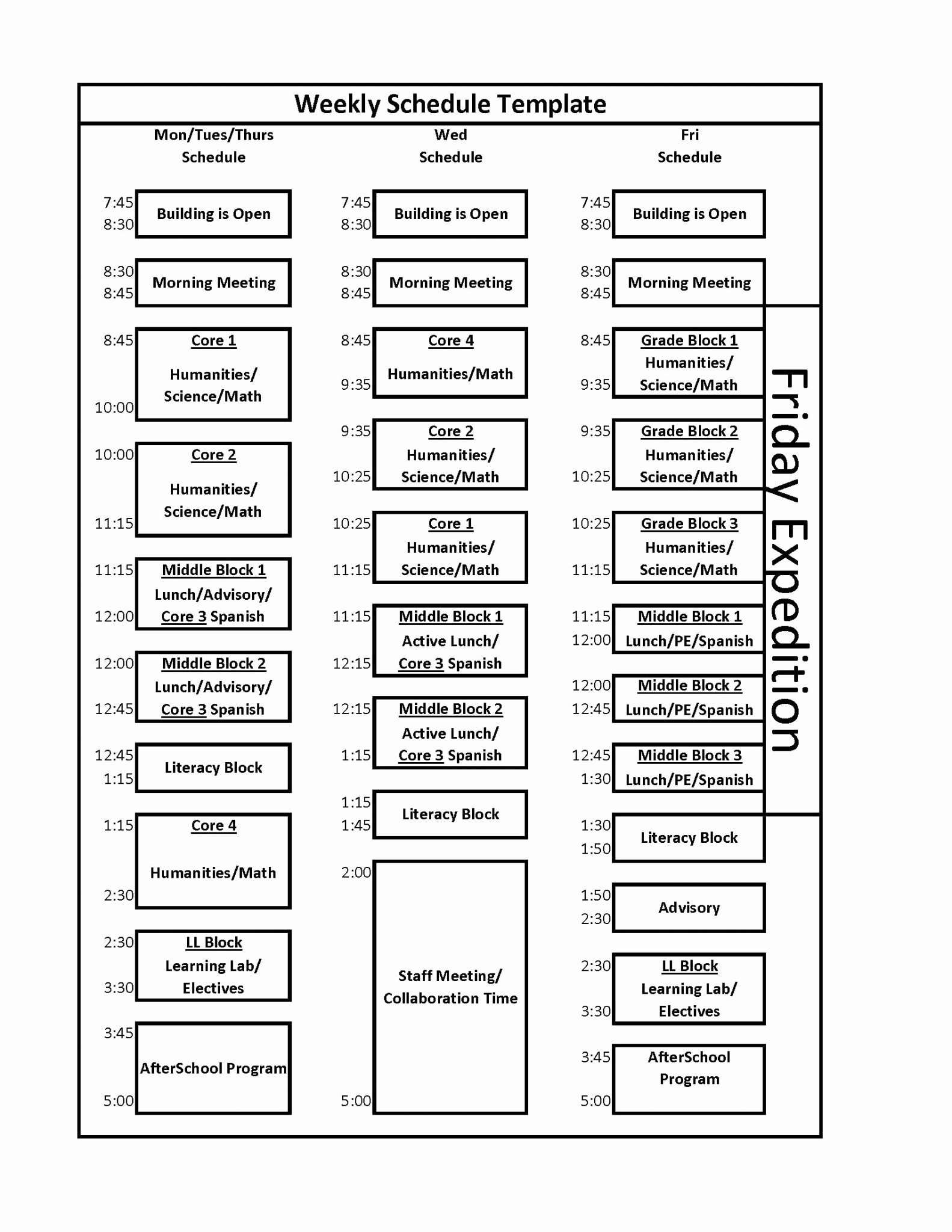 Free School Master Schedule Template Beautiful Weekly Schedule