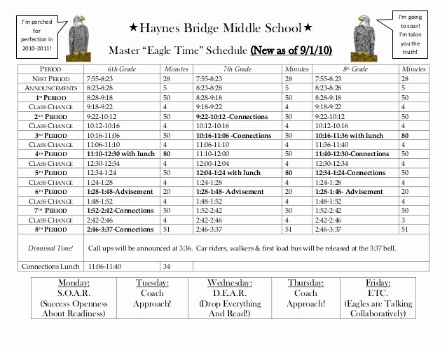 Free School Master Schedule Template Lovely Extra Brand New Haynes Bridge Middle School Master