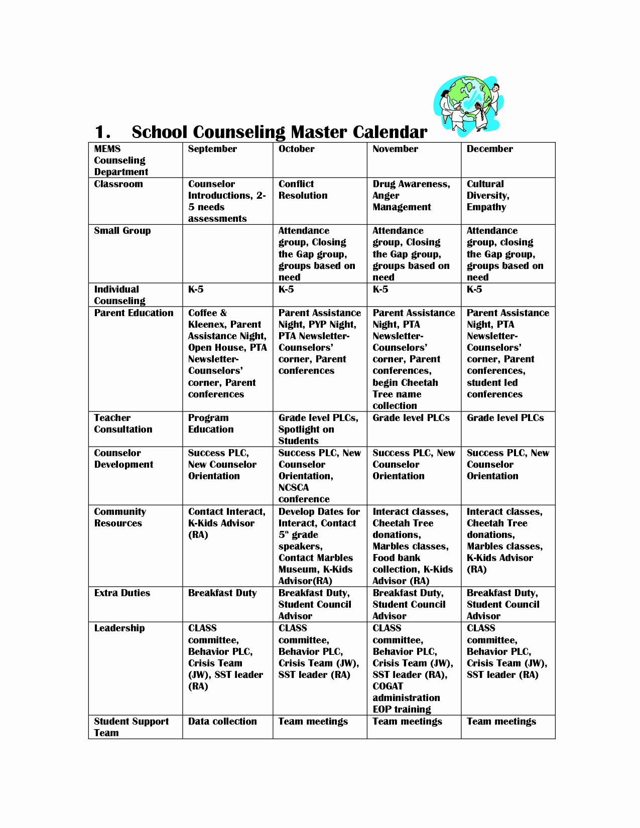 Free School Master Schedule Template Luxury Scope Of Work Template School Counseling