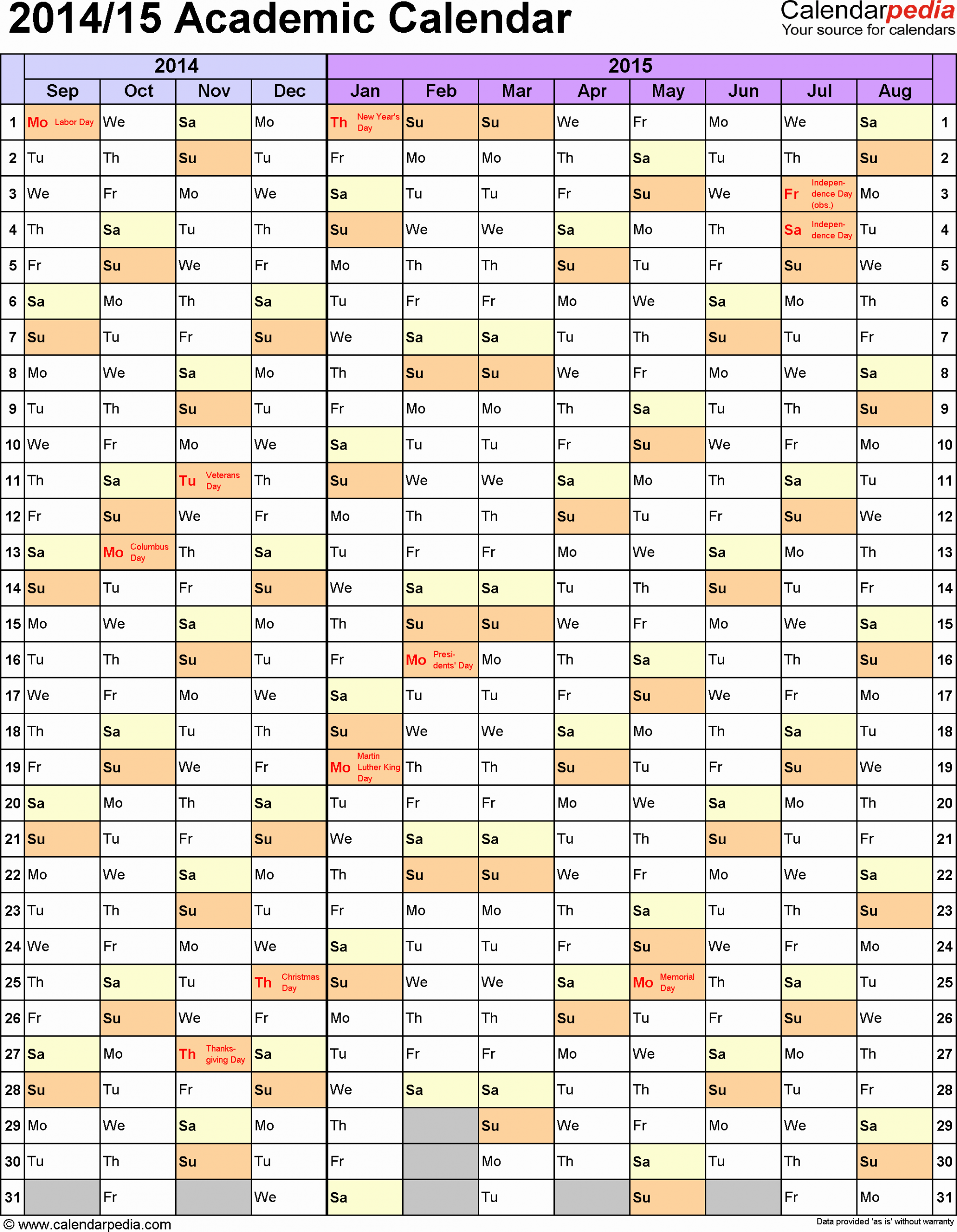 Free School Master Schedule Template Unique Academic Calendars 2014 2015 Free Printable Word Templates