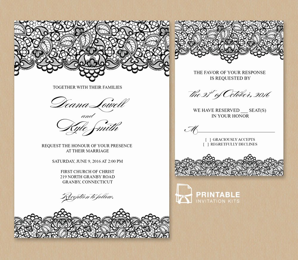 Free Wedding Invitation Template Lovely Black Lace Vintage Wedding Invitation and Rsvp ← Wedding