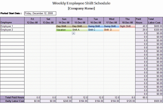 Free Weekly Work Schedule Template Unique Work Schedule Template Weekly Employee Shift Schedule
