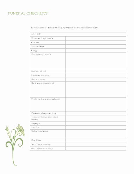 Funeral Planning Checklist Template Beautiful Funeral Planning Checklist