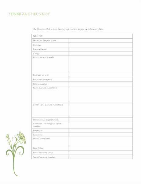 funeral planning checklist tm