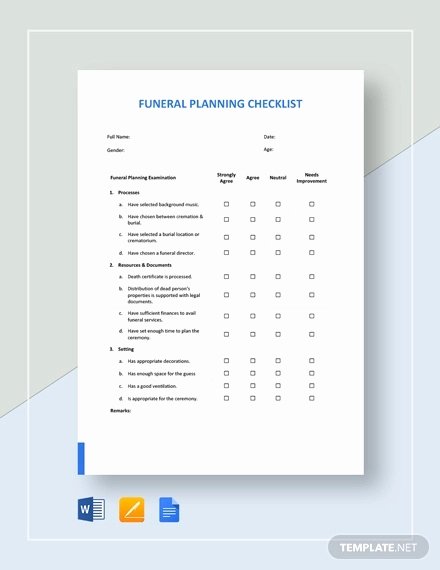 Funeral Planning Checklist Template Elegant Funeral Checklist Template 6 Word Psd format Download