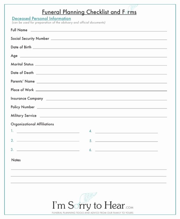 Funeral Planning Checklist Template Inspirational Download Funeral Planning Checklist and forms for Free