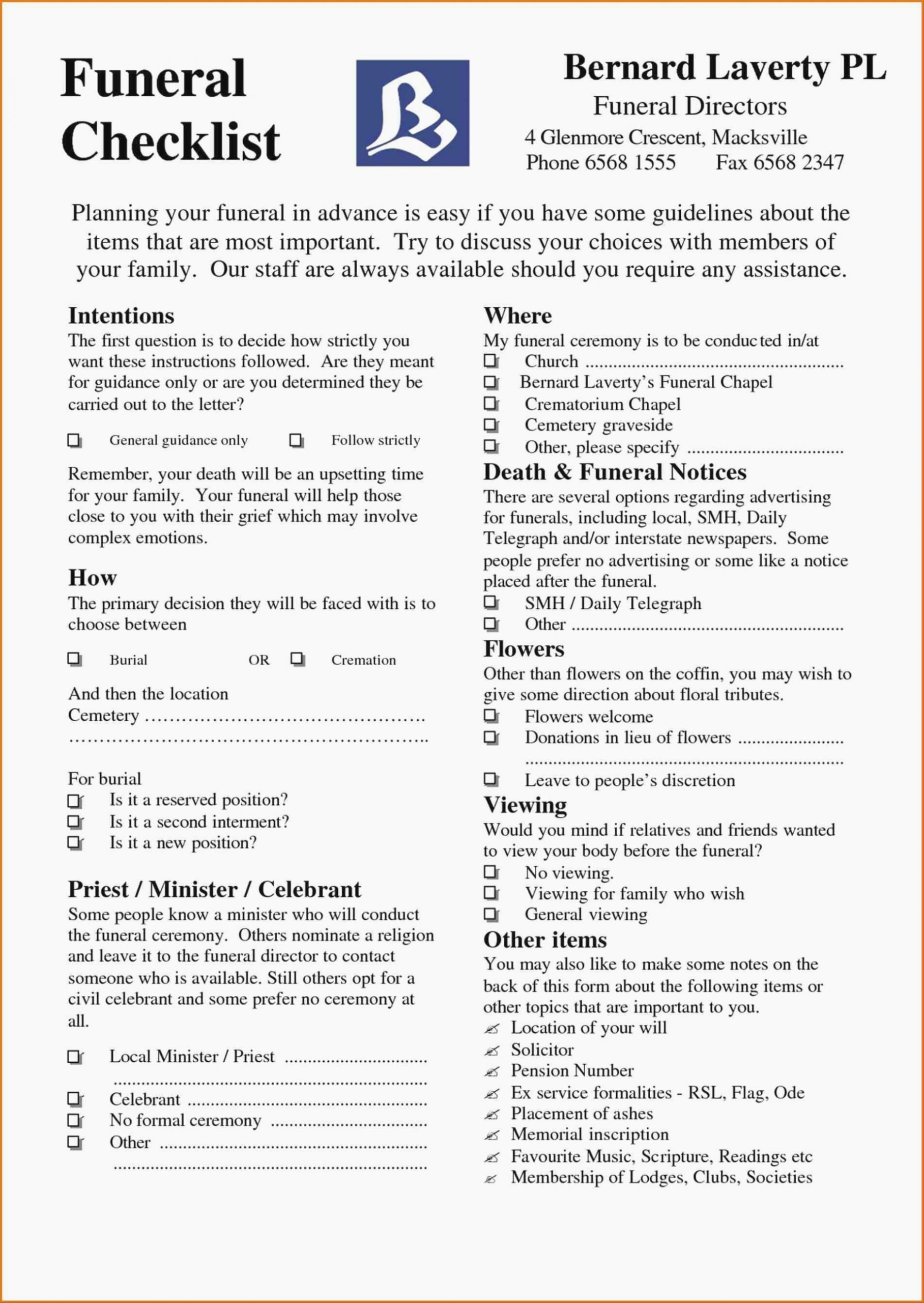 Funeral Planning Checklist Template Luxury Ten Things You Need to