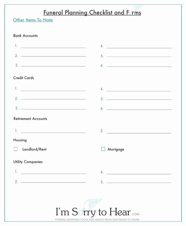 Funeral Planning Checklist Template New Download Funeral Planning Checklist and forms for Free