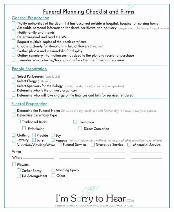 Funeral Planning Checklist Template New Download Funeral Planning Checklist and forms for Free