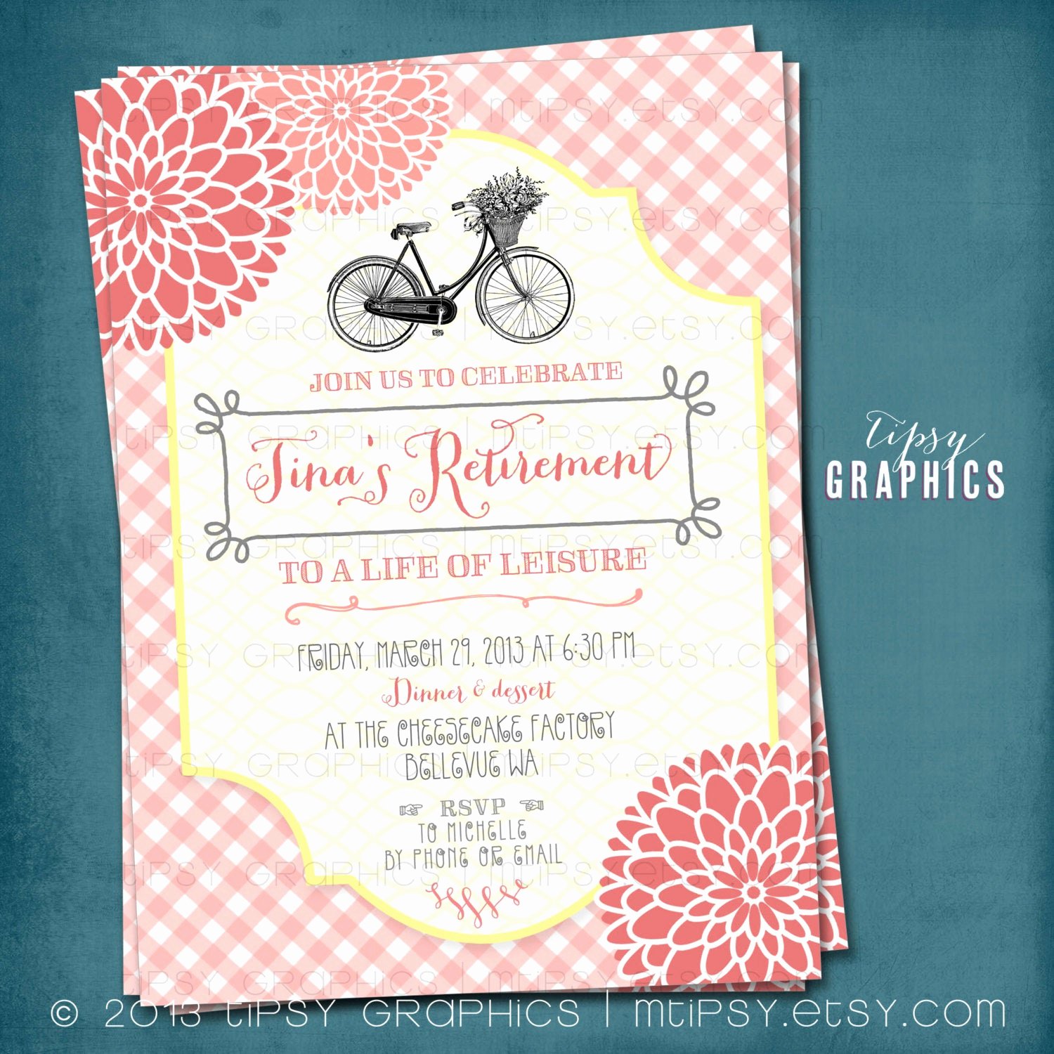 Garden Party Invitation Template Lovely Vintage Bike Gingham Mums Retirement Garden Party Invitation