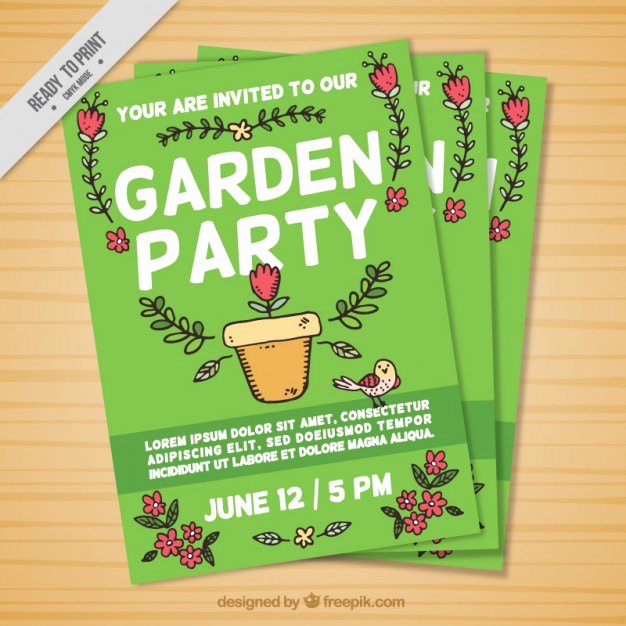 Garden Party Invitation Template New Green Garden Party Invitation Vector
