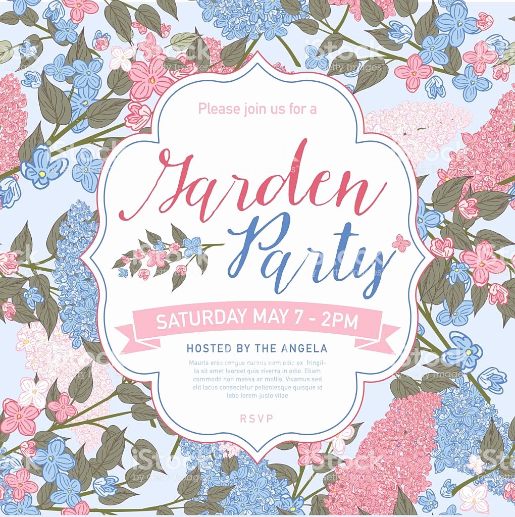 Garden Party Invite Template Lovely Pretty Feminine Pink and Blue Garden Party Invitation