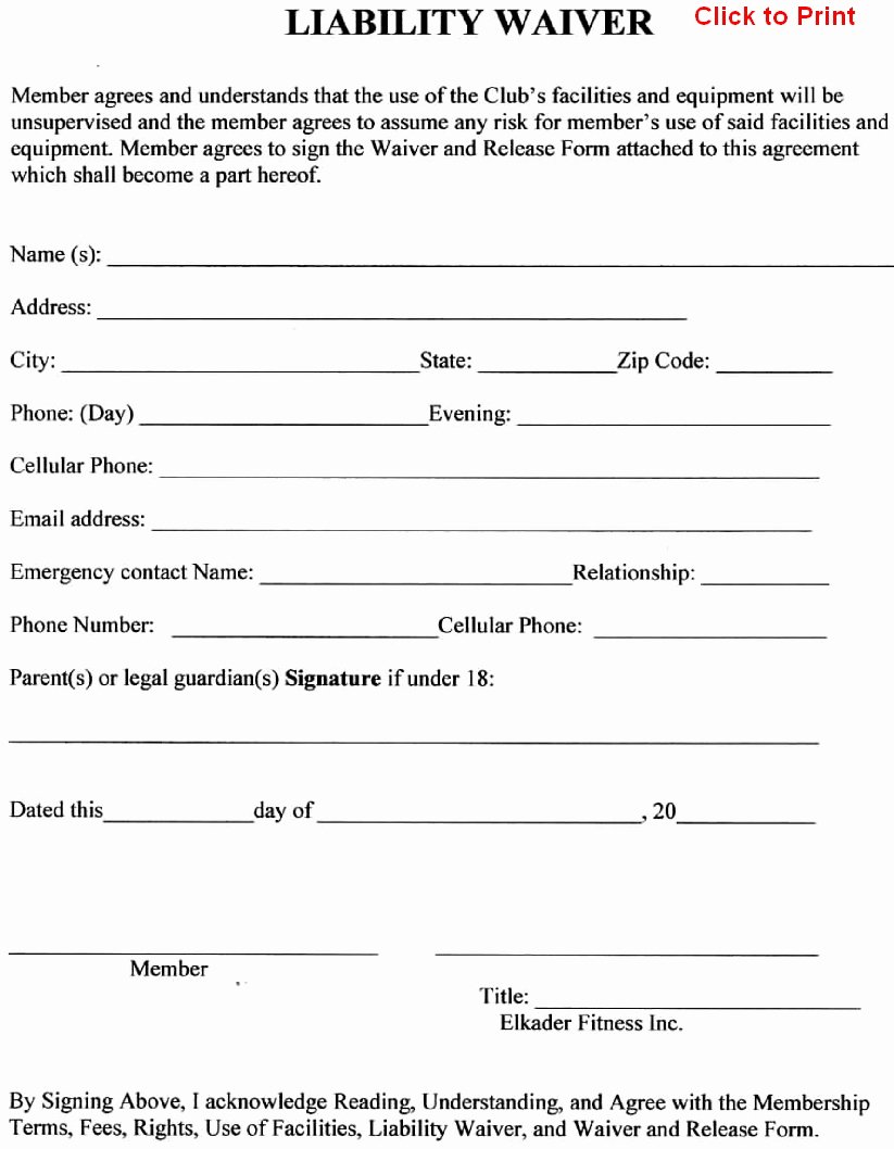 General Liability Waiver form Template Awesome General Liability Release form Free Printable Documents