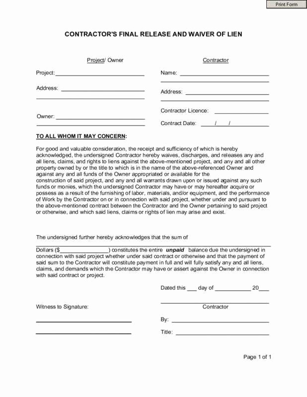 General Liability Waiver form Template Beautiful General Release All Claims Agreement Regular Contractor