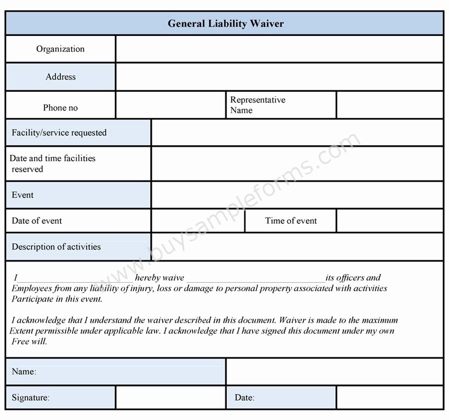 General Liability Waiver form Template Best Of General Liability Waiver form