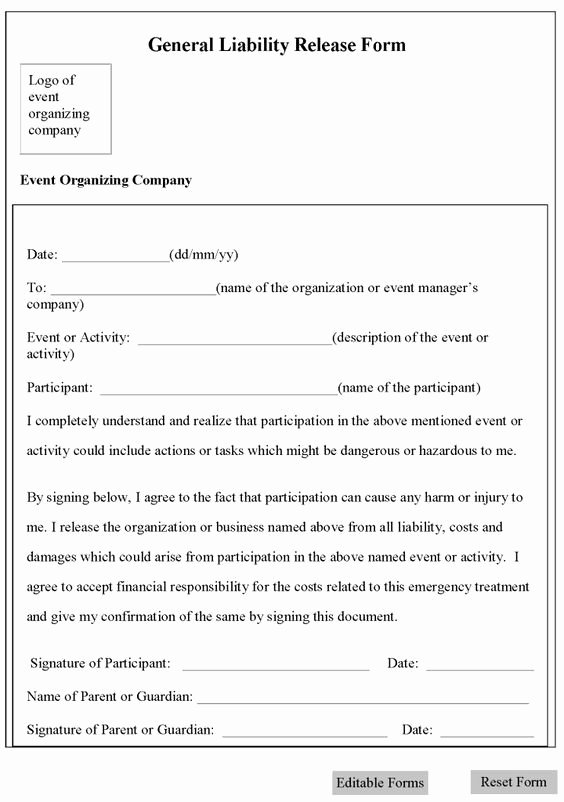 General Liability Waiver form Template Best Of Printable Sample Release and Waiver Liability Agreement