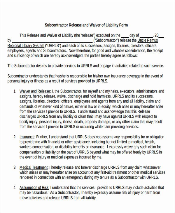 General Liability Waiver form Template Best Of Sample General Liability Release form 7 Examples In