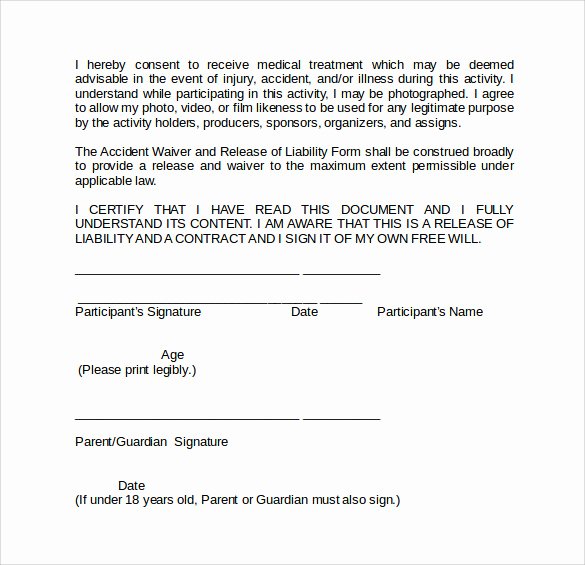 General Liability Waiver form Template Inspirational Sample Liability Waiver form 9 Download Free Documents