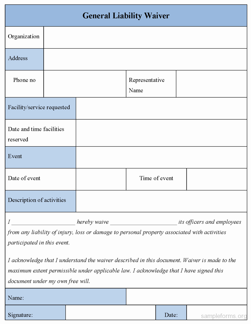 General Liability Waiver form Template Lovely General Liability Waiver form Sample forms