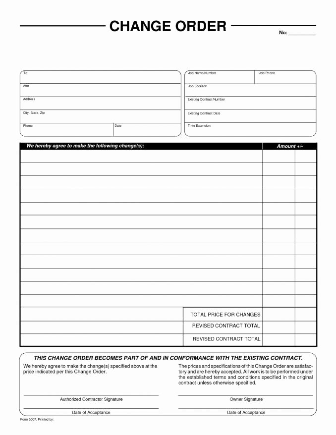 Generic order form Template Inspirational Change order form