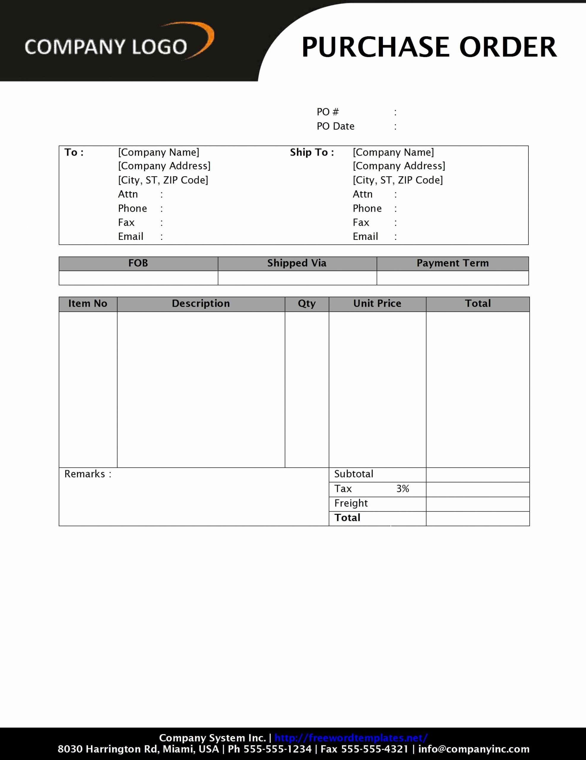 Generic order form Template Inspirational New Blank Purchase order