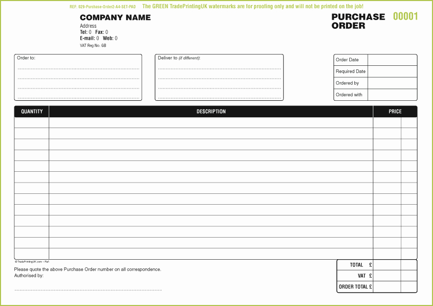 Generic order form Template Lovely Carbonless Purchase order Sets Using Free Purchase order