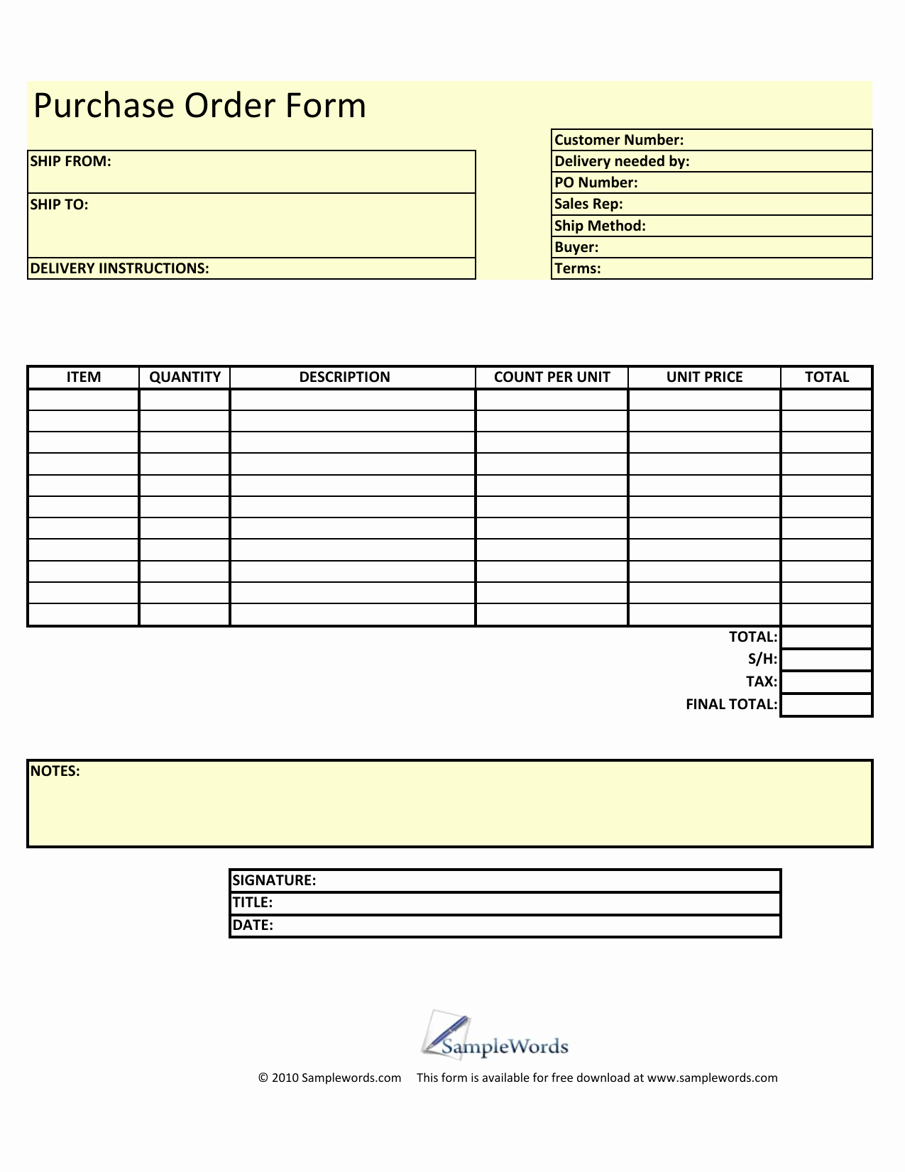 Generic order form Template Unique Download Blank Purchase order form Template Excel