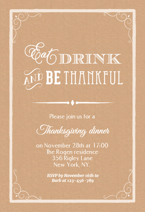 Graduation Dinner Invitation Template New Eat Drink and Be Thankful Thanksgiving Invitation