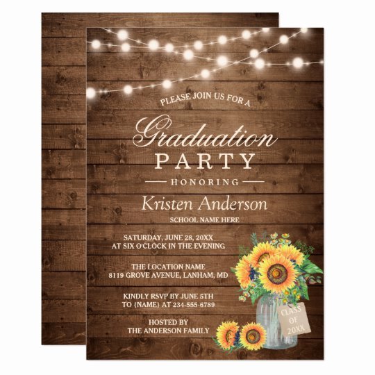 Graduation Dinner Invitation Template Unique Rustic Sunflowers String Lights Graduation Party Card