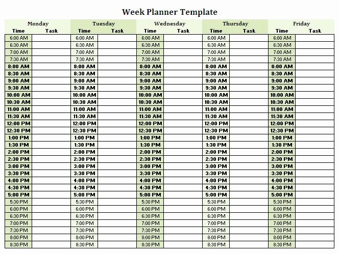 Half Hour Schedule Template Best Of Half Hour by Half Weekly Planner Template Google Search
