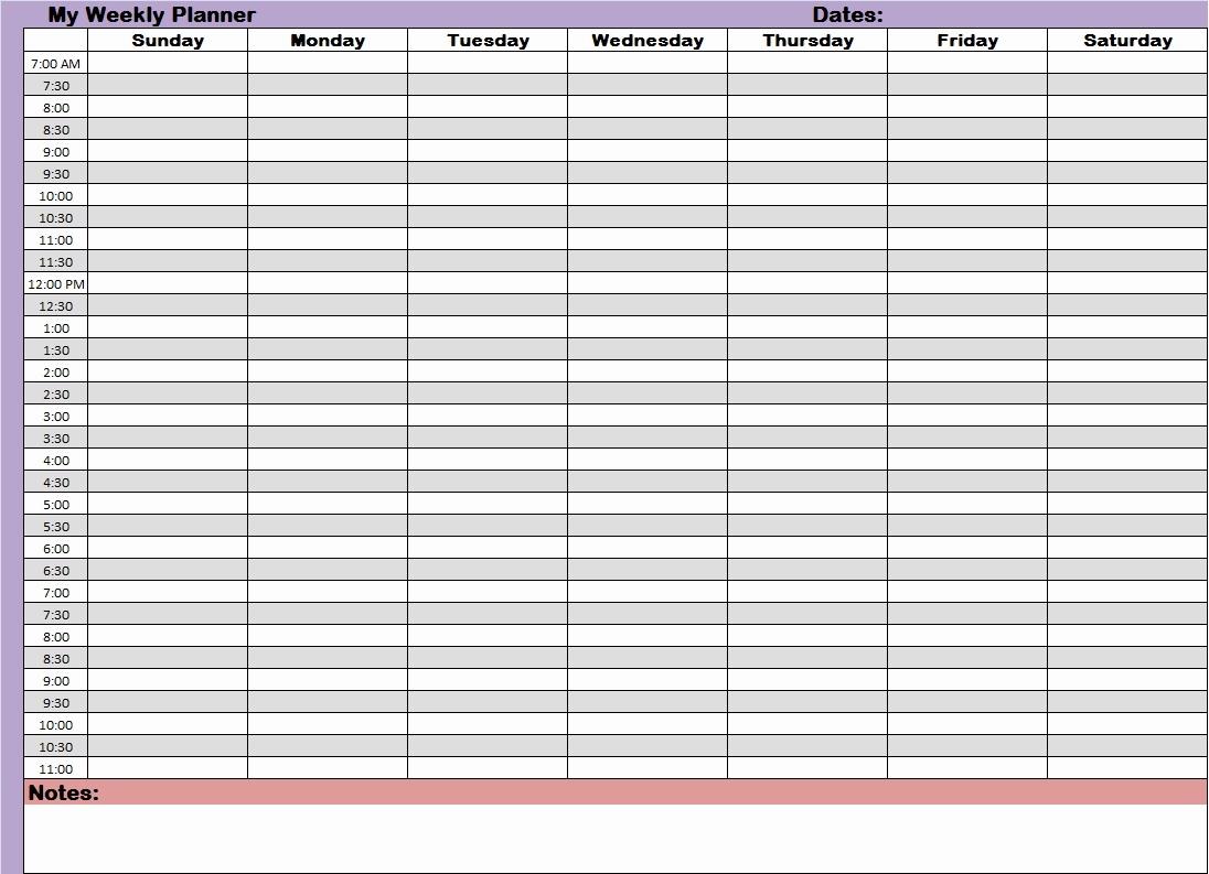 Half Hour Schedule Template Elegant Weekly Hourly Time Management Sheet