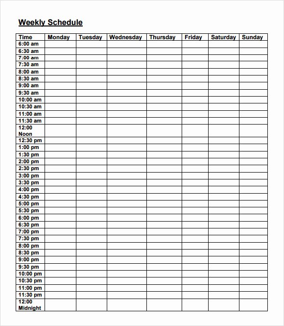 Half Hour Schedule Template Luxury Free 20 Sample Weekly Calendars In Google Docs
