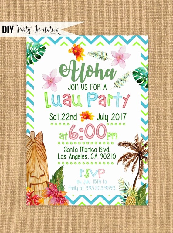 Hawaiian themed Invitation Template Best Of Luau Invitation Printable Luau Birthday Invitations