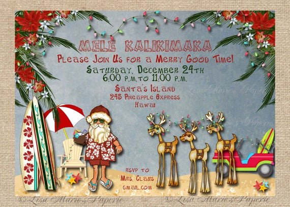 Hawaiian themed Invitation Template Elegant Hawaiian Christmas Party Invitation Santa Claus Party