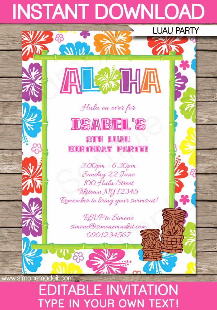 Hawaiian themed Invitation Template Elegant Luau Party Invitations Template Pool Parties