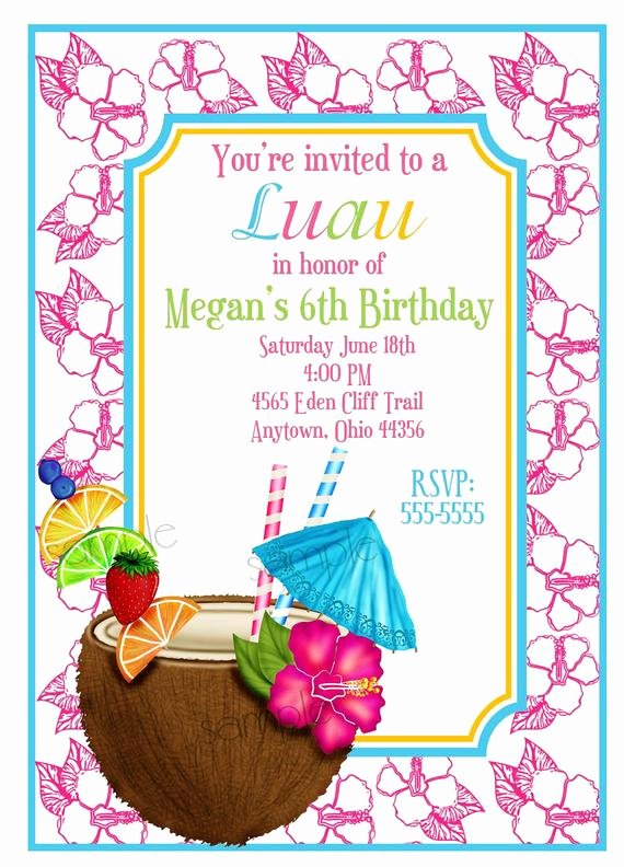 Hawaiian themed Invitation Template Lovely Hawaiian Luau Invitations Luau Invitations Coconut Hawaiian