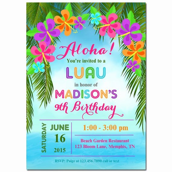 Hawaiian themed Invitation Template Lovely Luau Invitation Printable or Printed with Free Shipping