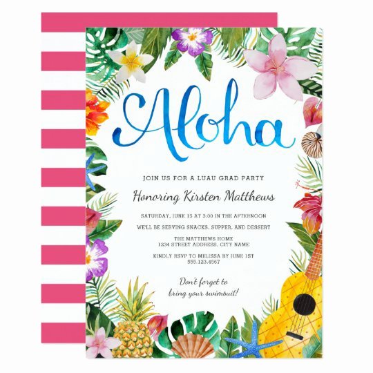 Hawaiian themed Invitation Template New Watercolor Tropical Luau Graduation Party Invite